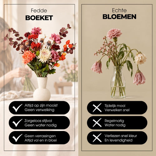 Mica Decorations Fedde Boeket Roze met 18 Stelen - Kunstboeket met Bloemen, Bladeren en Takken - Kunstbloemen Roze, Crème en Oranje - Polyester Boeket