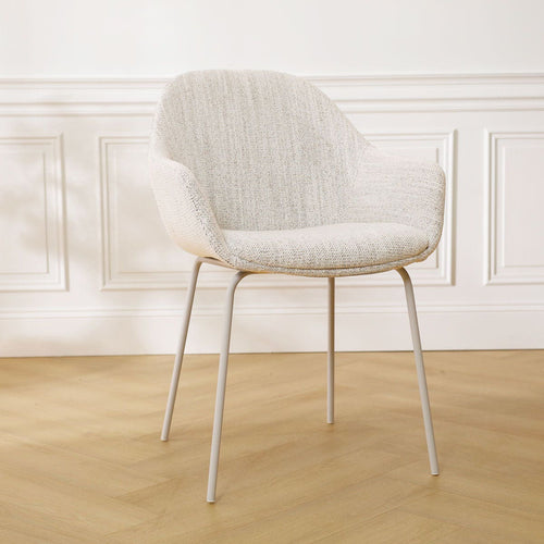 Nolon Nora-Mae Eetkamerstoel Beige Gemêleerd - Armleuning - Witte Poten - vtwonen shop
