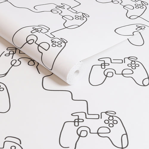 Next vliesbehang Gamer Doodle zwart wit 10mx52cm