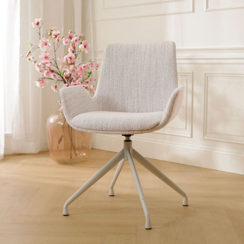 Nolon Nola-Eef Eetkamerstoel Beige Gemêleerd - Draaibaar Wit Onderstel - vtwonen shop