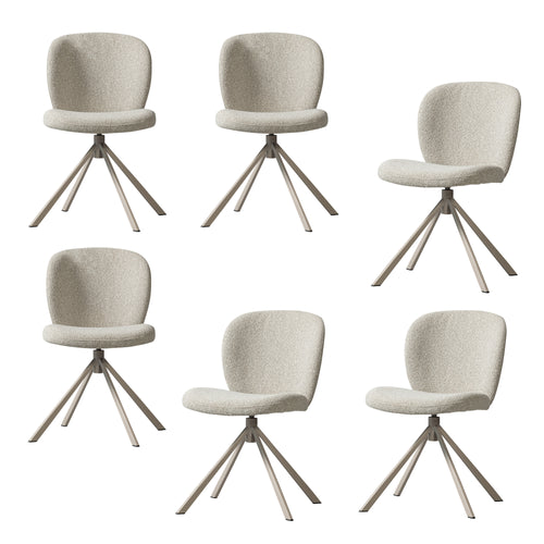 WOOOD eetkamerstoel Femke - Bouclé - Naturel - Set van 6