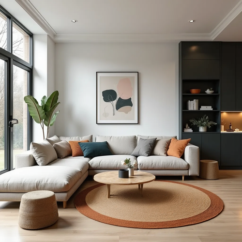 Mrcarpet Rond jute vloerkleed naturel/roest/bruin met rand 120cm - vtwonen shop