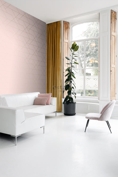 ESTAhome behang grafische lijnen zacht roze en goud - 53 cm x 10.05 m - 139211