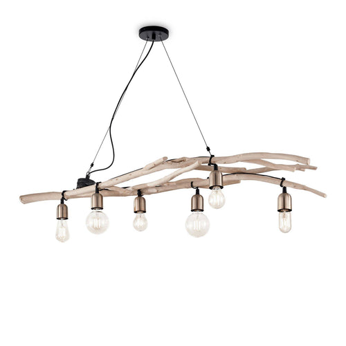 Ideal Lux Driftwood - Hanglamp met 6 lampen van licht hout, E27