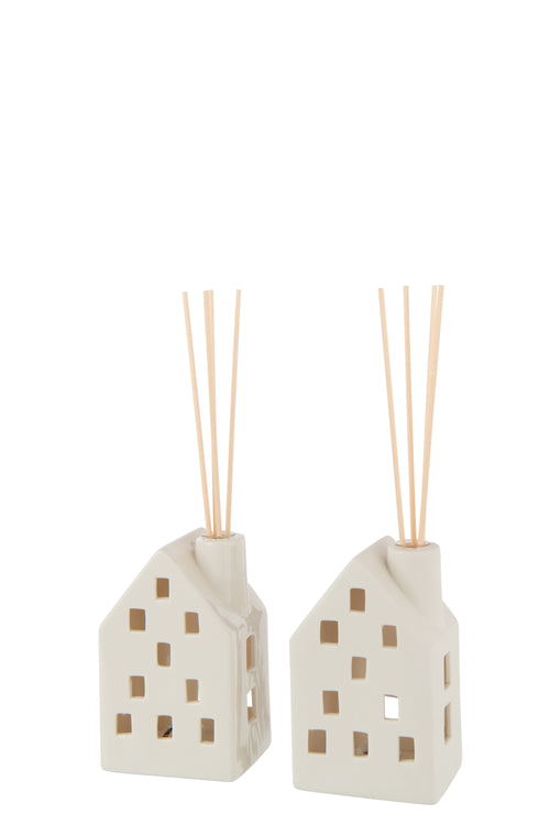 J-Line vaas Huis - keramiek - wit - 2 stuks - LED - vtwonen shop