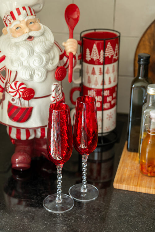 J-Line champagneglas Gestreept - glas - rood