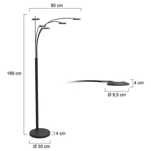 Mexlite vloerlamp synna - 5 lichts - 90x 189 cm - mat chroom - vtwonen shop