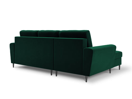 Cosmopolitan Design Uitklapbare hoekbank links met opbergdoos Kyoto 4-zits, flueel, flessengroen - 145x241x88cm