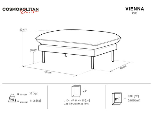 Cosmopolitan Design Poef Vienna boucle, beige - 73x93x43cm