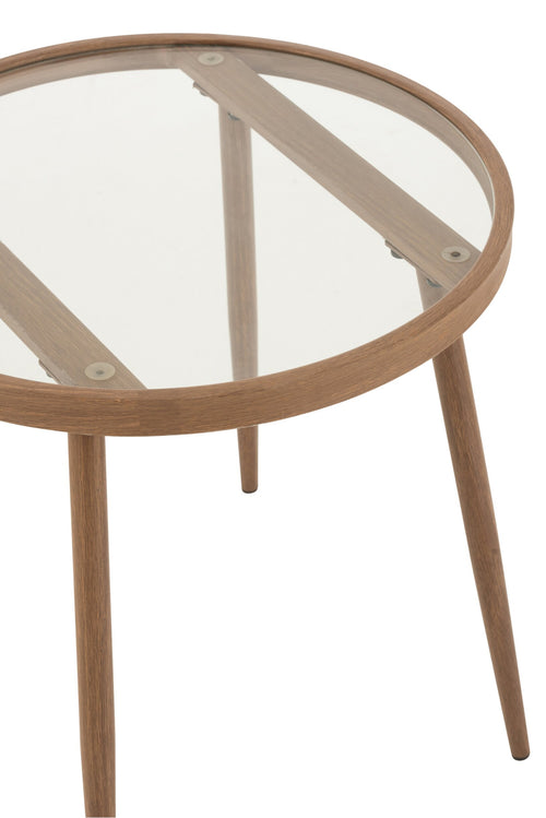 J-Line bijzettafel Rond - metaal/glas - donkerbruin