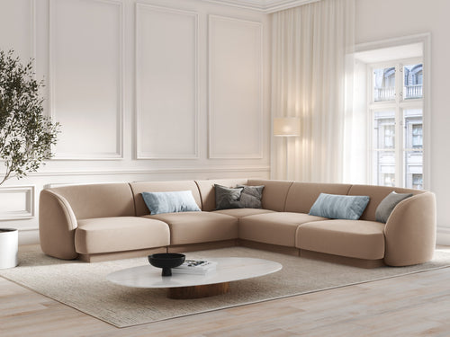 Micadoni Symmetrische hoekbank Miley 5-zits, flueel, cappuccino - 255x255x70cm