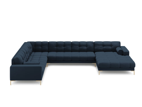 Cosmopolitan Design Panoramische hoekbank links Bali 7-zits, structurele stof, blauw - 256x327x75cm