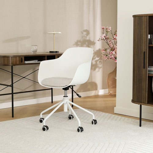Nolon Nout-Liz Bureaustoel Wit - Beige Kussen - Wit Onderstel