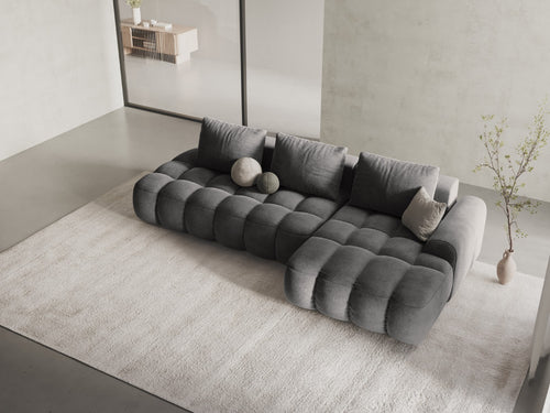 Cosmopolitan Design Converteerbare hoekbank rechts met opbergdoos Linz 3-zits, flueel grijs - 142x275x84cm