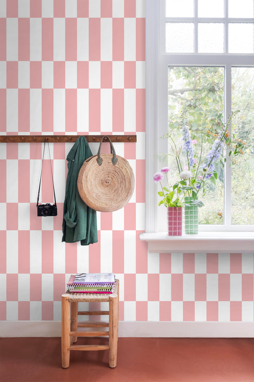 ESTAhome behang streep roze en wit - 50 x 900 cm - 130918