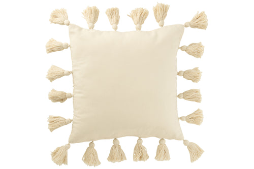 J-Line kussen Gewoven Kwasten - katoen - wit