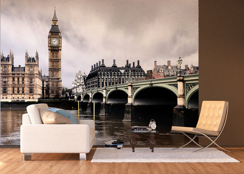 Sanders & Sanders fotobehang Londen beige, grijs en groen - 375 x 270 cm - 600468