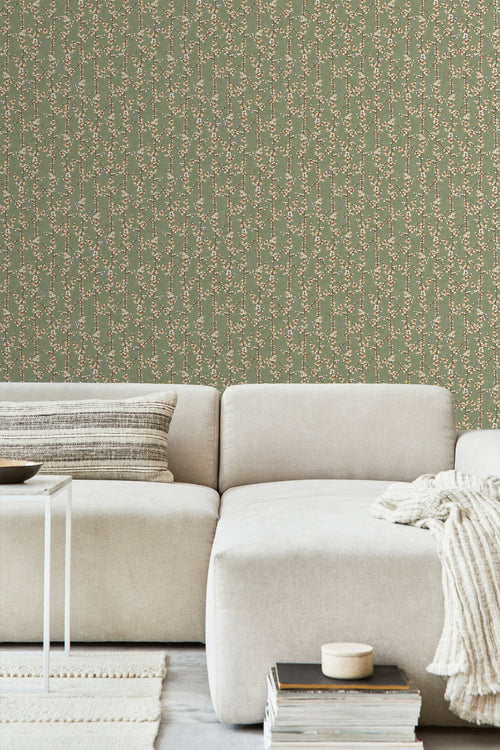 Sanders & Sanders behang bloesemtak vergrijsd olijfgroen en wit - 53 cm x 10 m - 640182