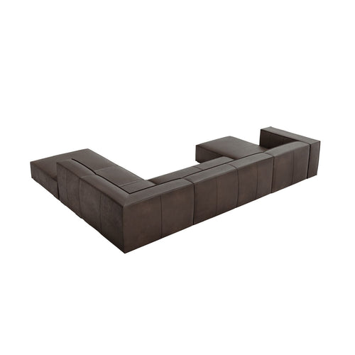 Cosmopolitan Design - Panoramische hoekbank rechts Turin 6-zits, echt leer grijs bruin - 270x365x68cm