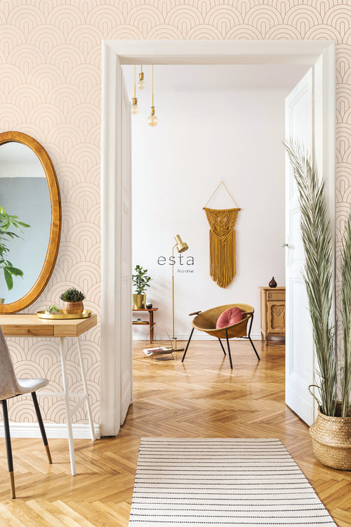 ESTAhome behang art deco bogen licht perzikroze en roségoud - 53 cm x 10.05 m - 139216