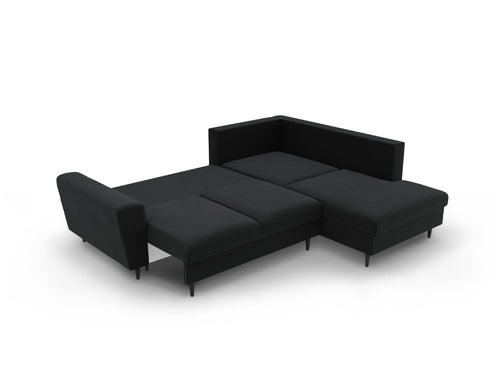 Cosmopolitan Design Converteerbare hoekbank rechts met opbergdoos Kyoto 5-zits, flueel zwart - 194x243x88cm
