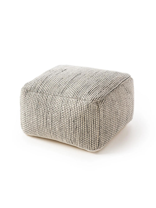benuta handgemaakte wollen poef Rocco - beige/zwart - 55x55x30 cm