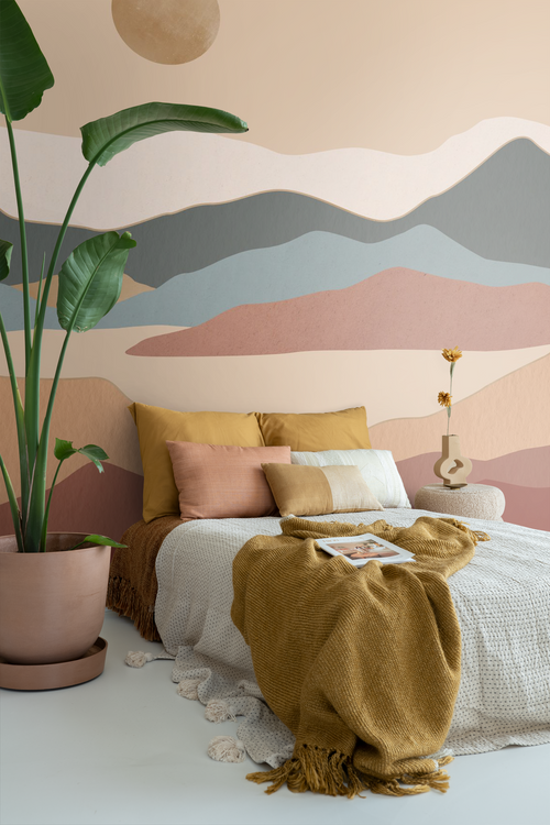 ESTAhome fotobehang woestijn landschap terracotta en blauw - 250 x 279 cm - 159483 - vtwonen shop