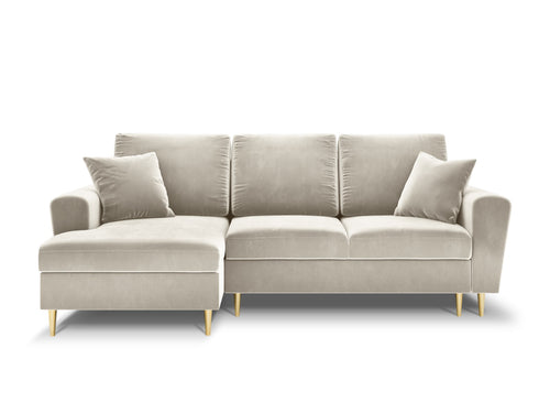 Cosmopolitan Design Uitklapbare hoekbank links met opbergdoos Kyoto 4-zits, flueel, lichtbeige - 145x241x88cm