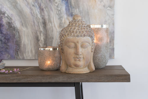 J-Line theelichthouder Frosty - glas - zilver - extra large