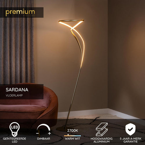 Lucide vloerlamp SARDANA - Geïntegreerde LED - Mat Goud / Messing