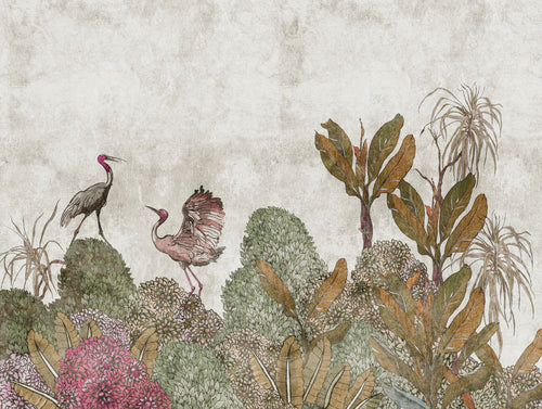 One Wall one Role fotobehang vogel groen, bruin, grijs, roze en beige - 371 x 280 cm - AS-382341