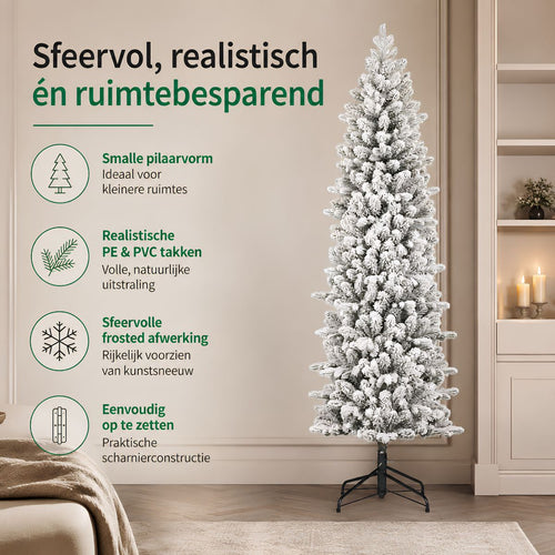 Black Box Trees Harma Pilaarvorm Kerstboom - Kunstboom met Besneeuwde Afwerking - Kerstversiering voor Binnen - Smal Model met 989 Takken - H230 x Ø69