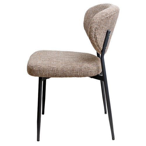 Giga Meubel Eetkamerstoel Vajèn Taupe – Chenille – Zwart Metalen Onderstel - Set van 2