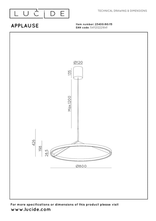 Lucide hanglamp APPLAUSE - Geïntegreerde LED - Grijs ijzer