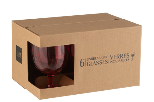 J-Line wijnglas - kunststof - rood - 6 stuks