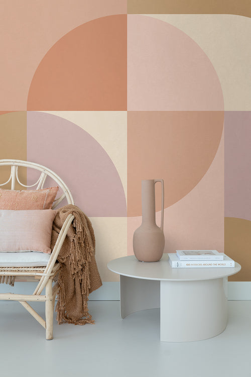 ESTAhome fotobehang cirkels in Bauhaus stijl terracotta roze, lila paars en beige - 250 x 279 cm - 159367 - vtwonen shop