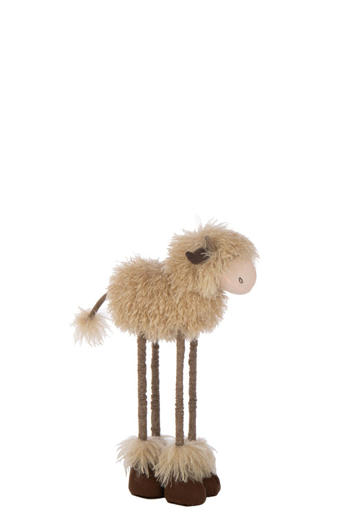 J-Line decoratie Koe Telescopisch - polyester - donkerbruin/beige - small