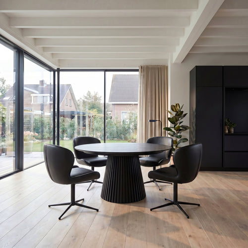 Furnhouse eetkamerstoel Nicklas - Zwart - Leer - Set van 4