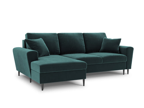 Cosmopolitan Design Uitklapbare hoekbank links met opbergdoos Kyoto 4-zits, flueel, olie - 145x241x88cm