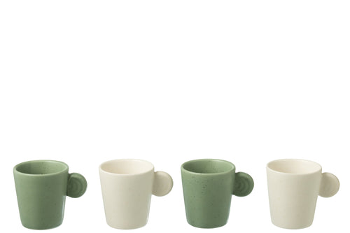J-Line tas Met Oor + Bamboubasis - keramiek - wit/groen - doos van 4