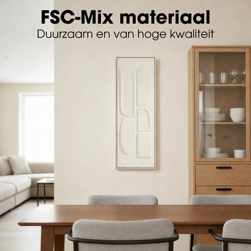 Mica Decorations Wanddecoratie - Wandpaneel Abstracte Kunst 90 x 30 x 3 cm - Woondecoratie voor Woonkamer of Slaapkamer - Off-white