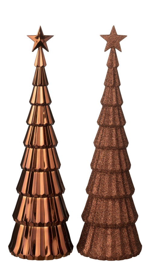 J-Line decoratie Kerstboom + Ster - kunststof - bruin - 2 stuks