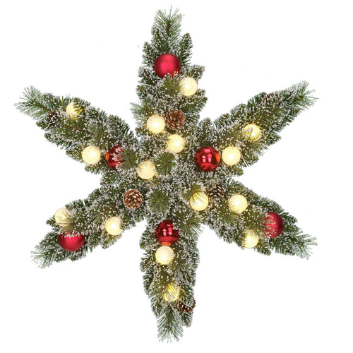 Black Box Trees Kaprun Kerstkrans Ster met Warm Witte LED Verlichting - Ø60 cm - Groen Frosted, Rood