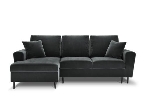 Cosmopolitan Design Uitklapbare hoekbank links met opbergdoos Kyoto 4-zits, flueel, donkergrijs - 145x241x88cm