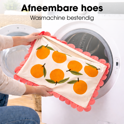 Mica Decorations Oranges Sierkussen - Kussen met Kussensloop - 65 x 45 cm - Kussens Woonkamer Woondecoratie - Binnenkussen Katoen - Woonkussen