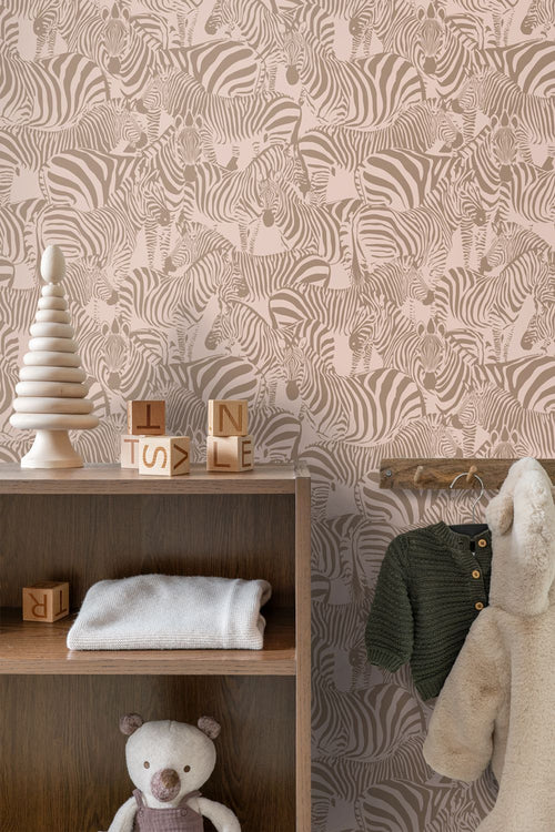 ESTAhome behang zebra's bruin en roze - 50 x 900 cm - 132215