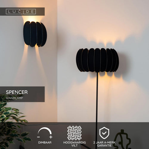 Lucide wandlamp SPENCER - 1xE27 - Zwart