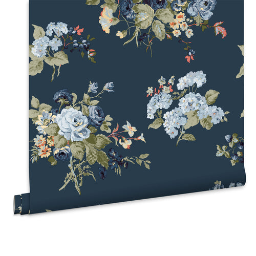 Laura Ashley Vliesbehang - Rosemore Midnight Seaspray