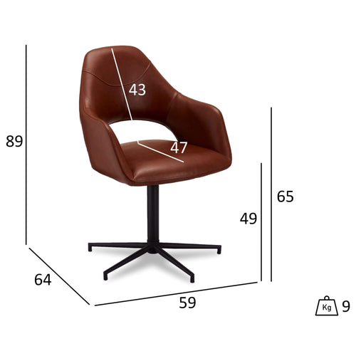 Furnhouse eetkamerstoelen armleuning Luna - Cognacbruin - Kunstleer - Set van 4