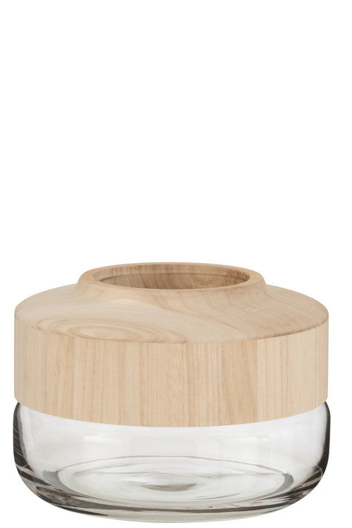 J-Line vaas Breed Laag - hout/glas - lichtbruin - 17.5 cm hoog